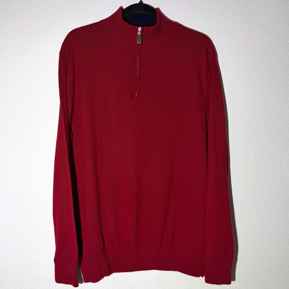 Tailorbyrd Mens XXL Red 100% Wool Quarter Zip Pullover Sweater Mock Neck